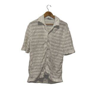 ZARA  Womens White Short Sleeve Crochet Button-Up Shirt